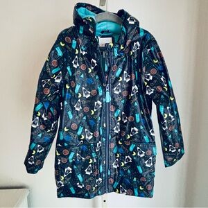 Cat & Jack Hooded Raincoat Black Space Theme Print, Fabric Lined, Sz 5T